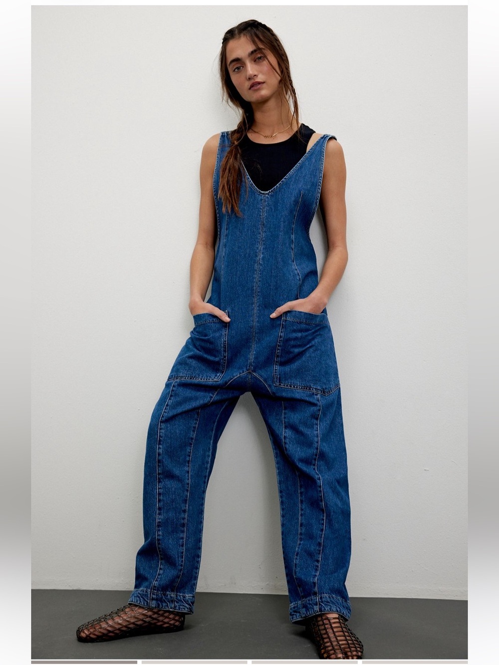 We The Free High Roller Jumpsuit - Women’s Blue Denim Relaxed Overalls